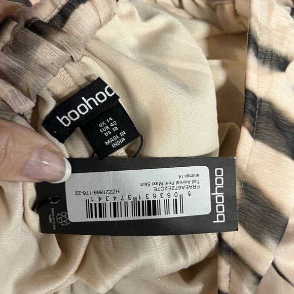 BooHoo Skirt size 10 Long Maxi Black Khaki Sheer Tiger Striped A Line Modest - Picture 10 of 10